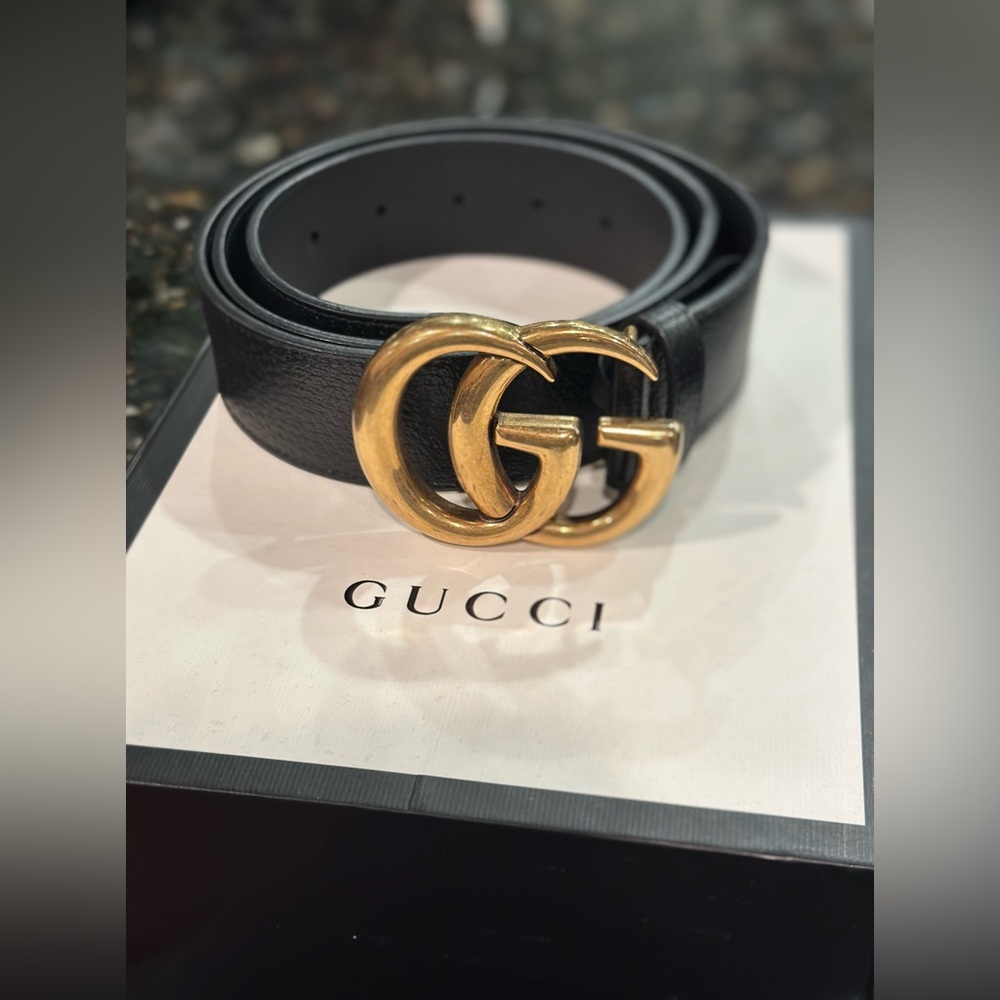 Gucci GG MARMONT WIDE BELT in Black & Gold- like brand new